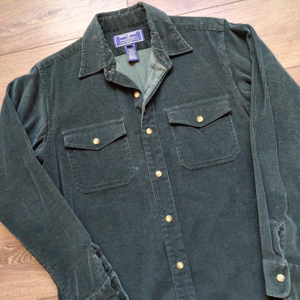 Polo Sport Ralph Lauren Corduroy Button Down Shirt Long Sleeve Forest Green L